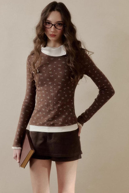 Floral Knit Long-Sleeve Top