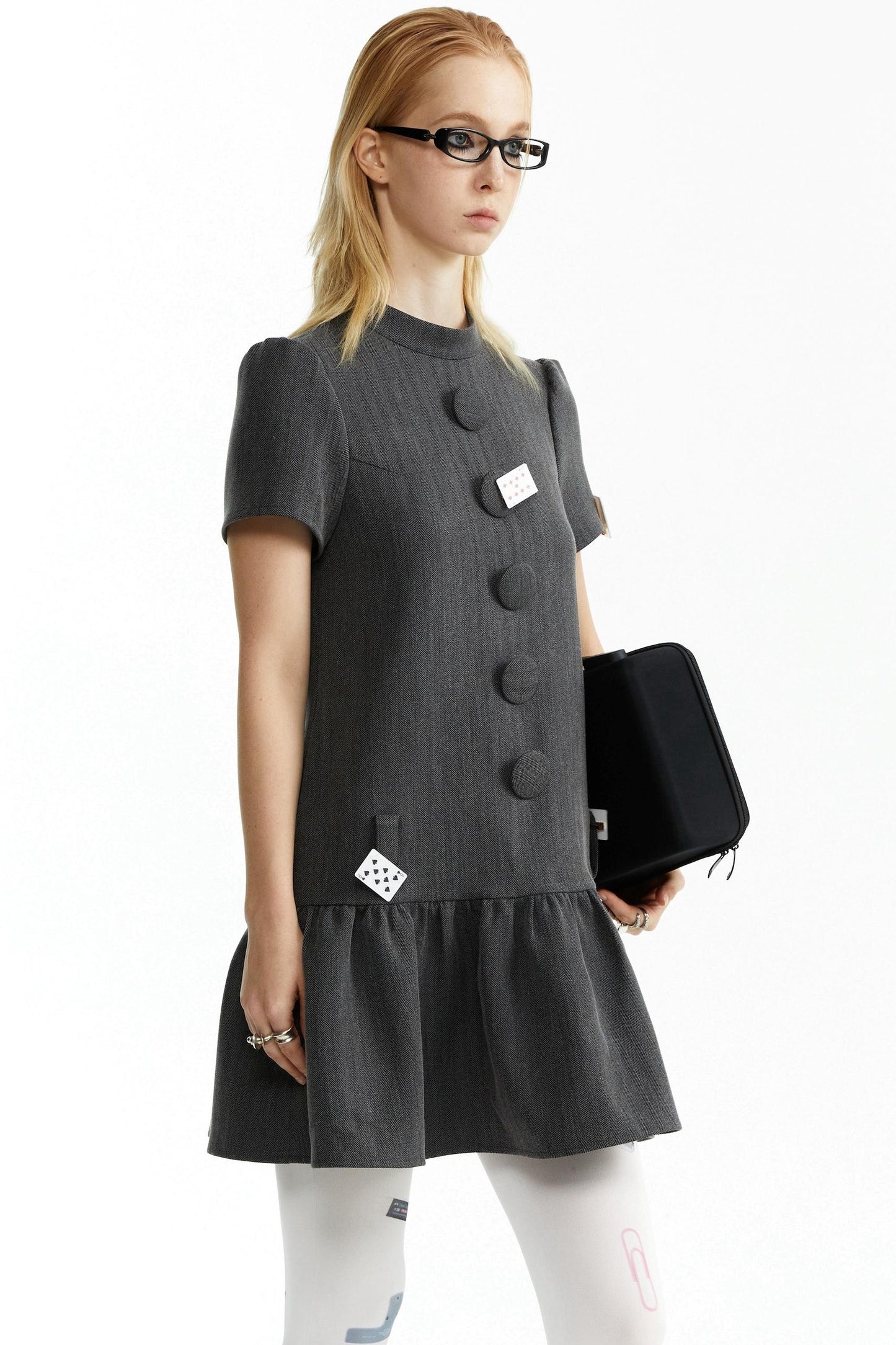 Dark Grey Large Button Dress
