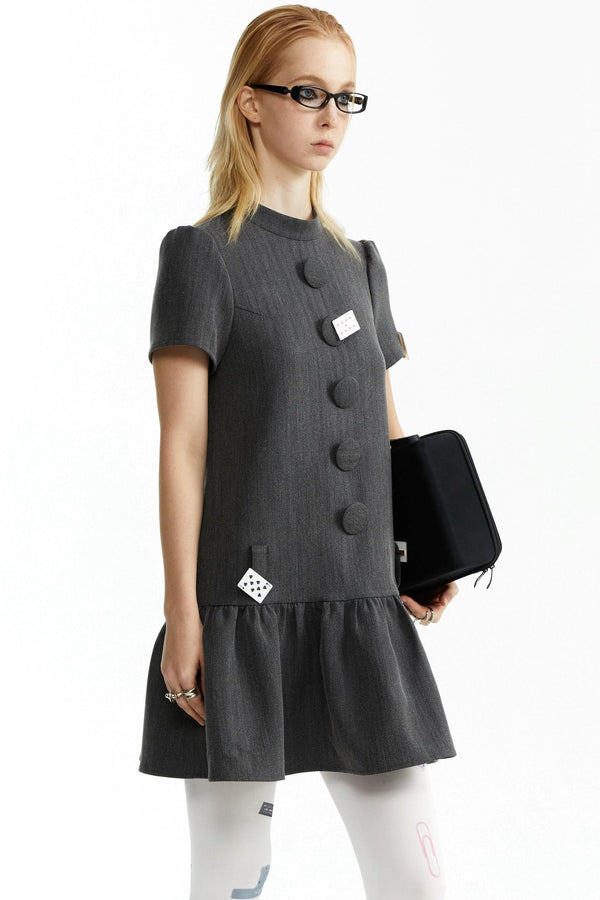 Dark Grey Large Button Dress