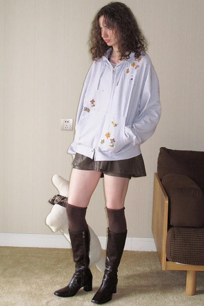 Ceramic Worn Craft Hooded Sweatshirt Coat