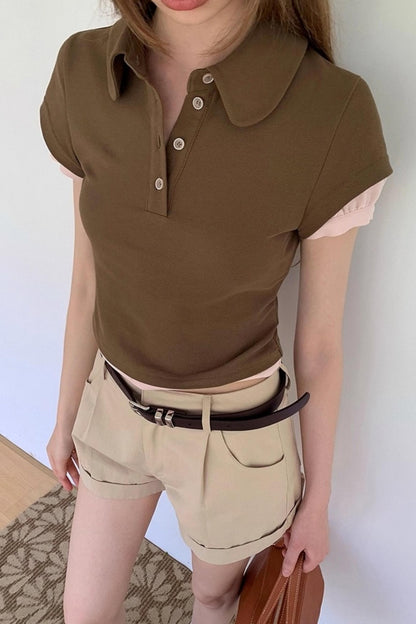 Contrast Fake Two-Piece Crew Neck T-shirt