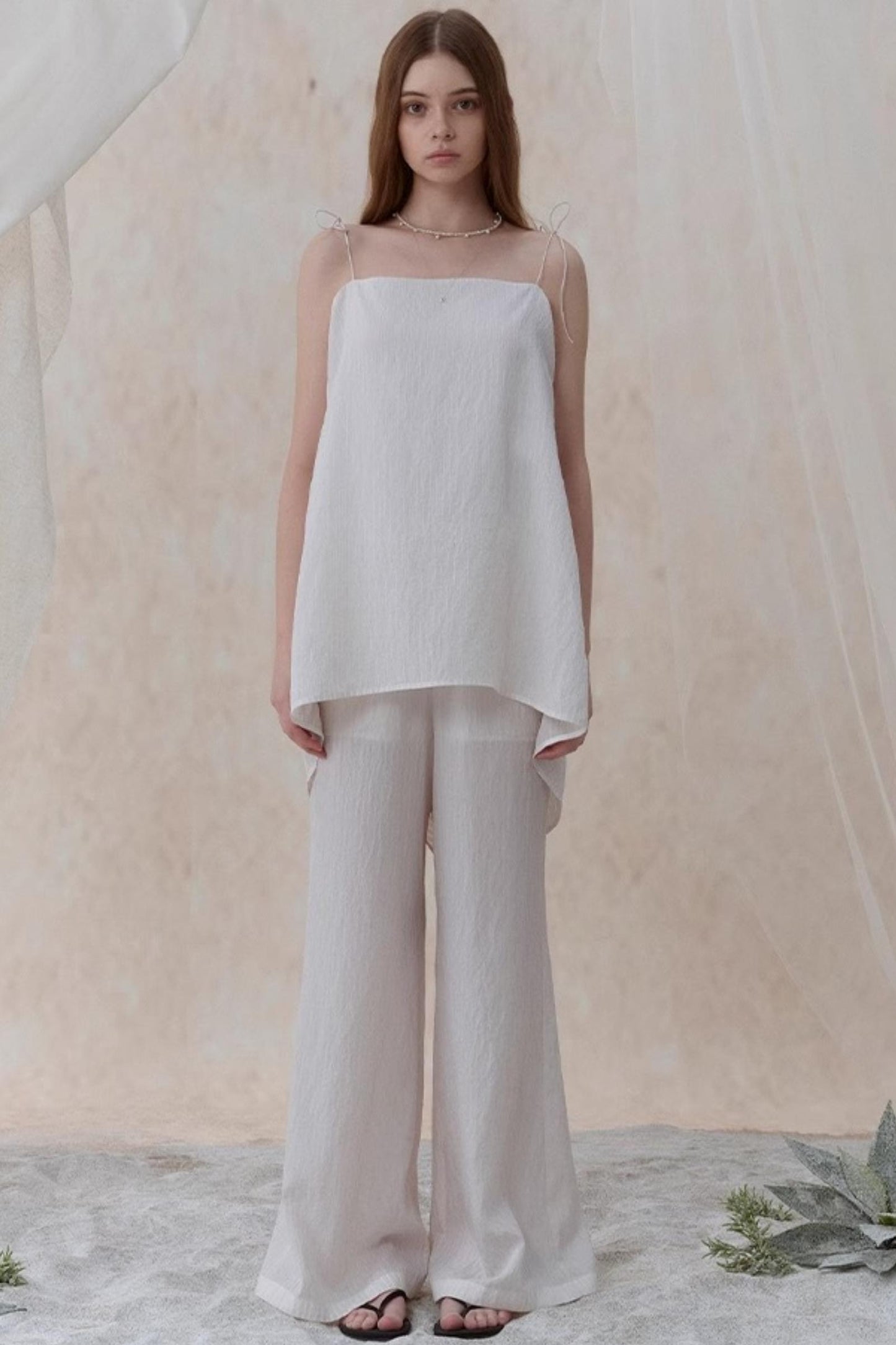 Draped Pearl Stripe Camisole Set-UP