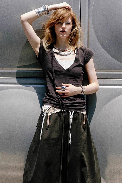 Deep V-neck Layered T-shirt