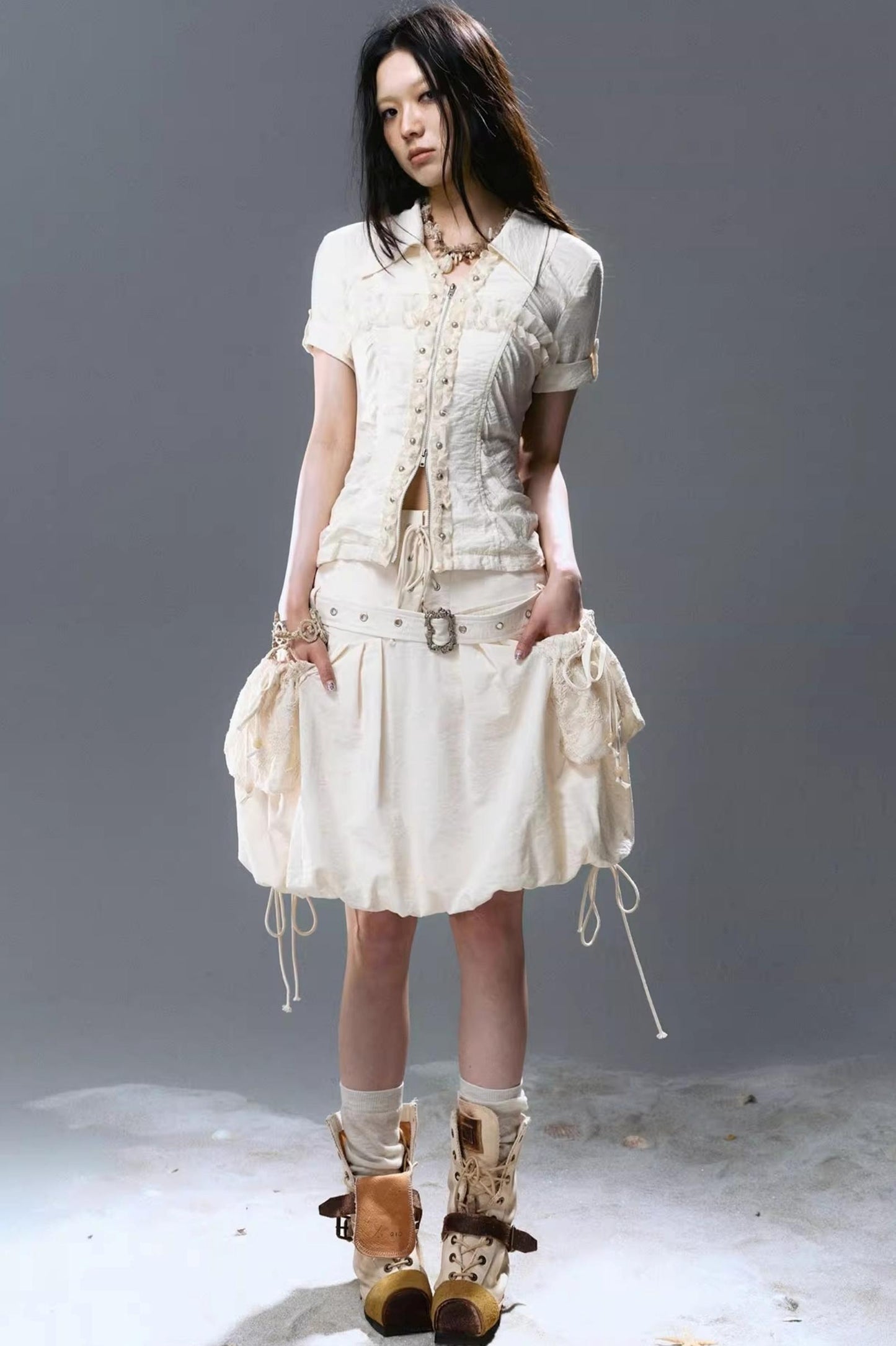 Vintage Lace Pleated Blouse