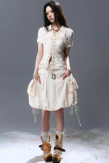 Vintage Lace Pleated Blouse