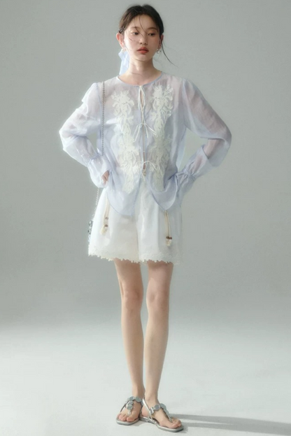 Embroidered Tencel Linen Blouse