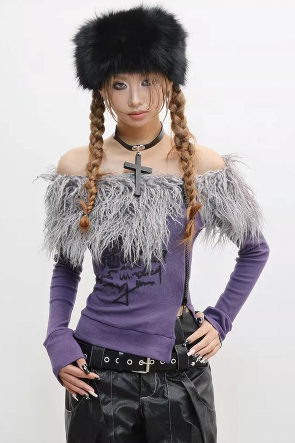 Hairy Slim Print Long Sleeve T-Shirt Knit