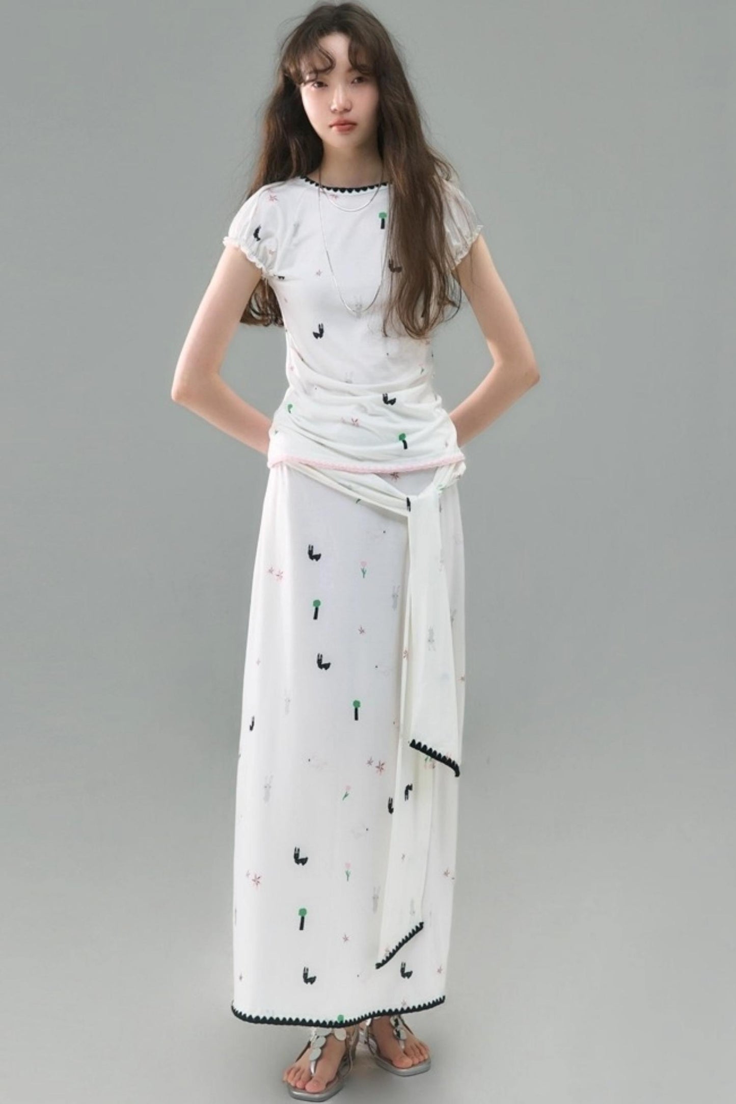 Wilderness Rabbit Patchwork Belt Long Skirt