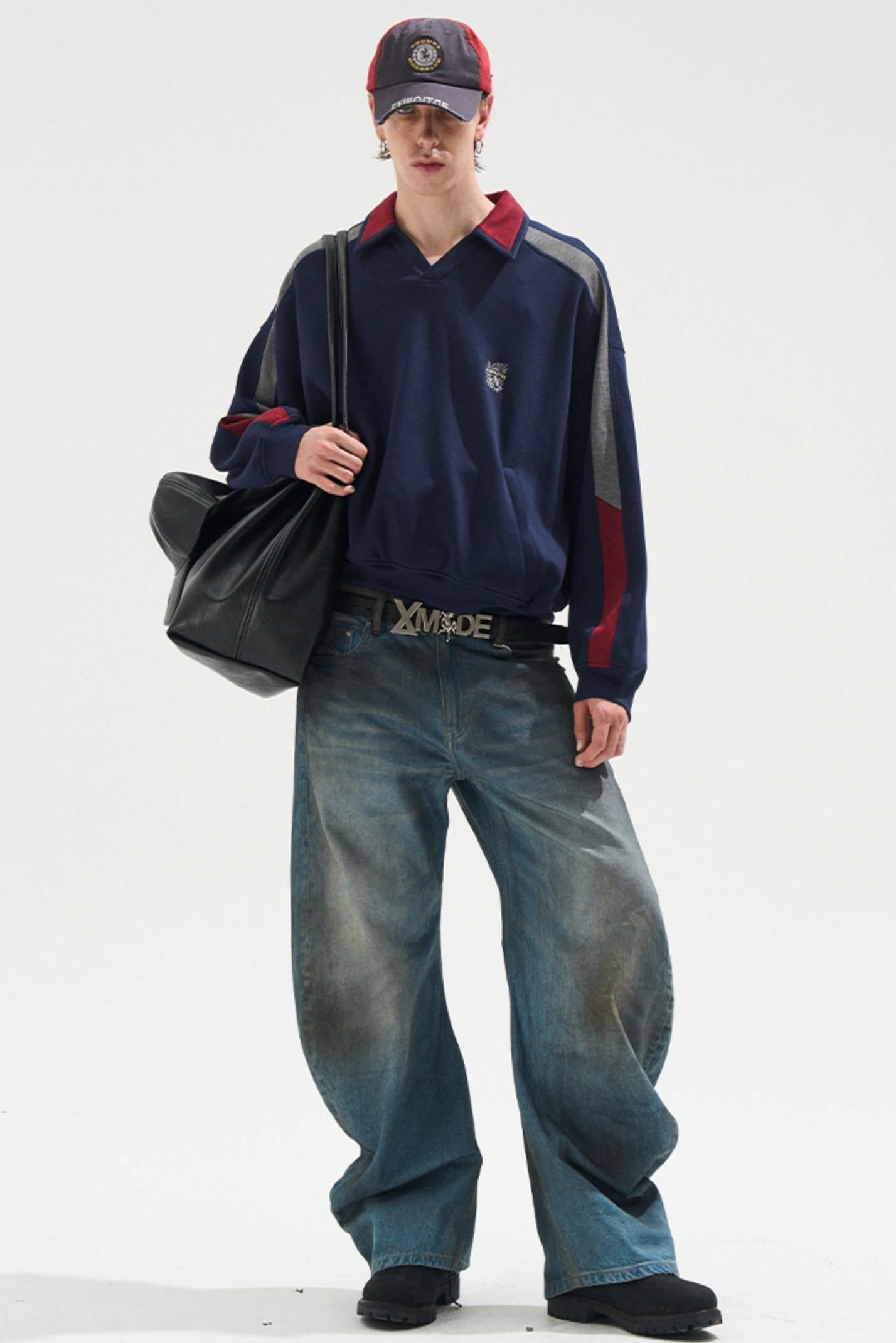 Contrasting Long Sleeve Polo Sweatshirt