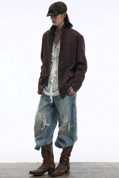 Draped V-Neck Ruffle Top