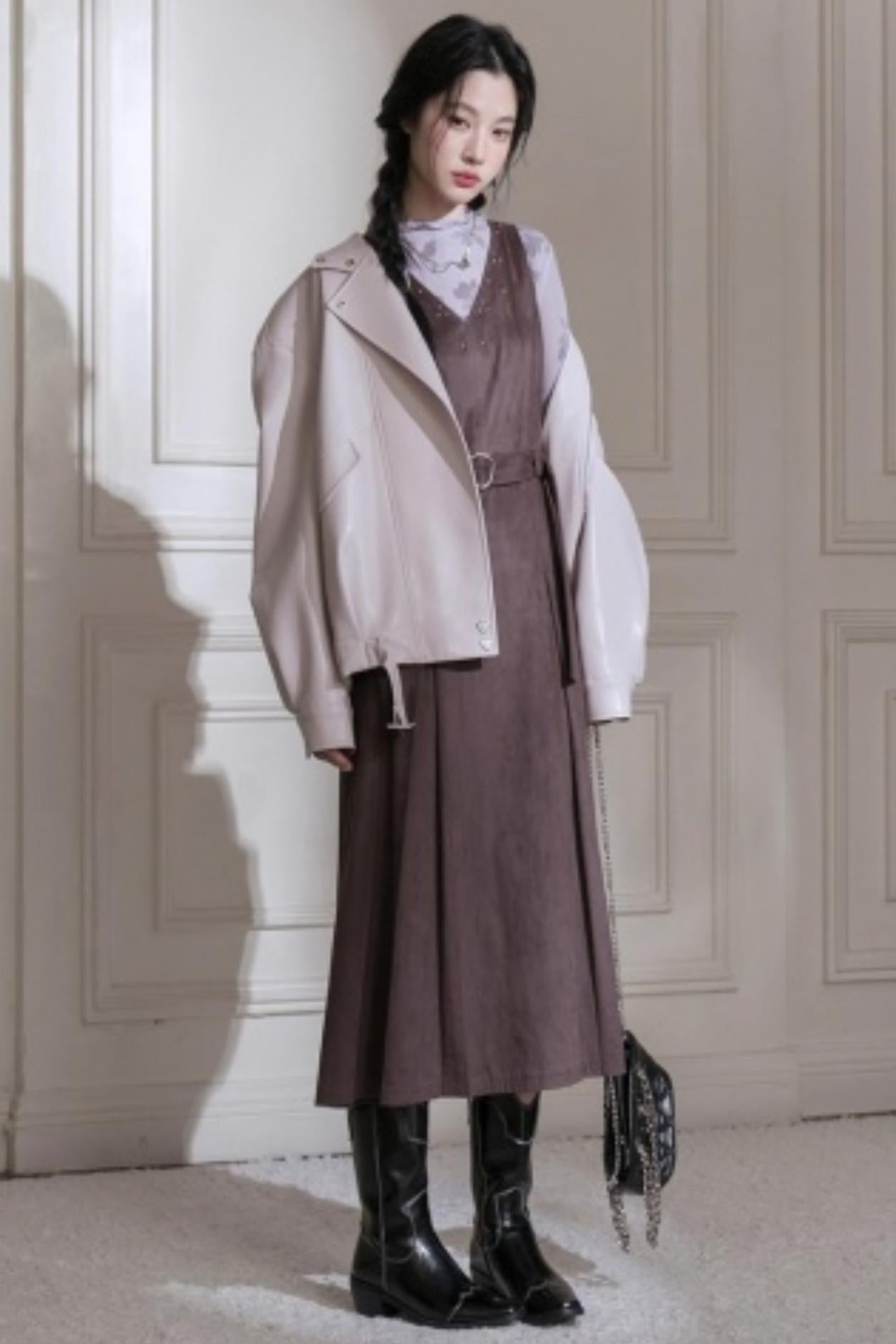 Twilight Gray Purple Studded Vest Dress