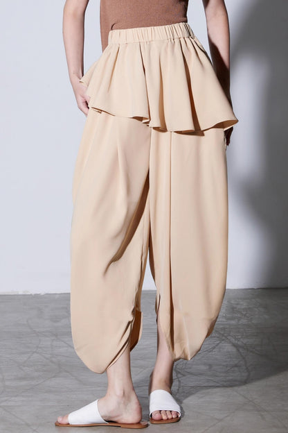 French Ruffled High-Waist Trousers
