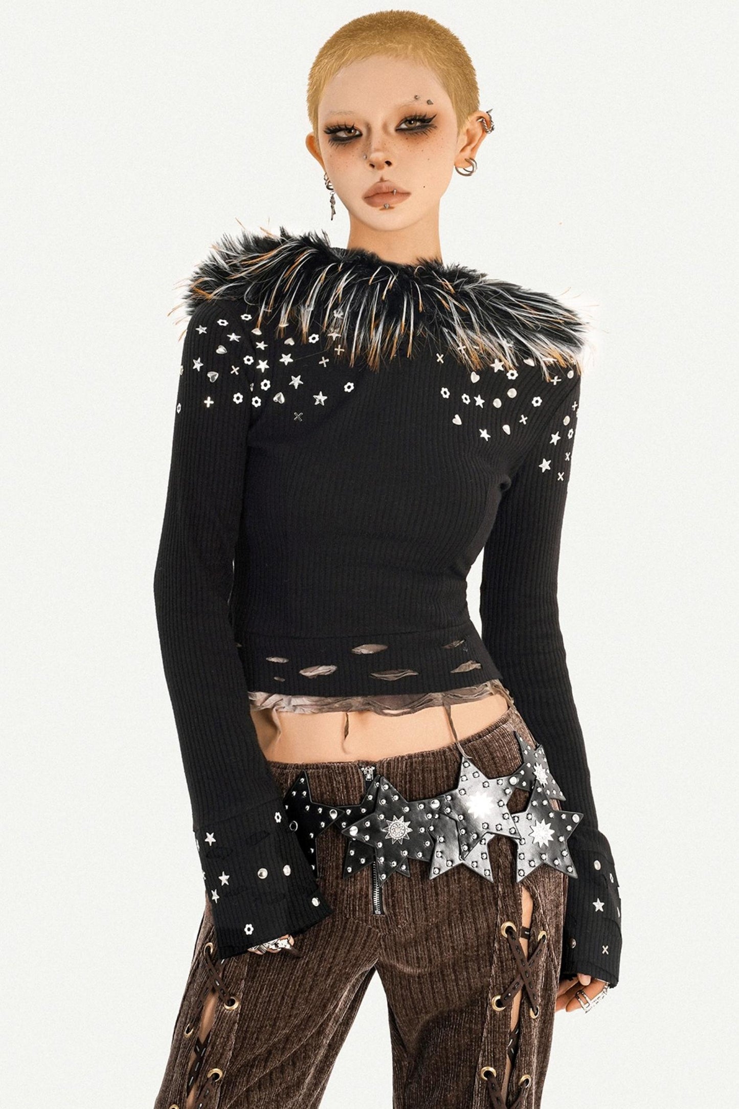 Retro Fur-Trim Corduroy Pants