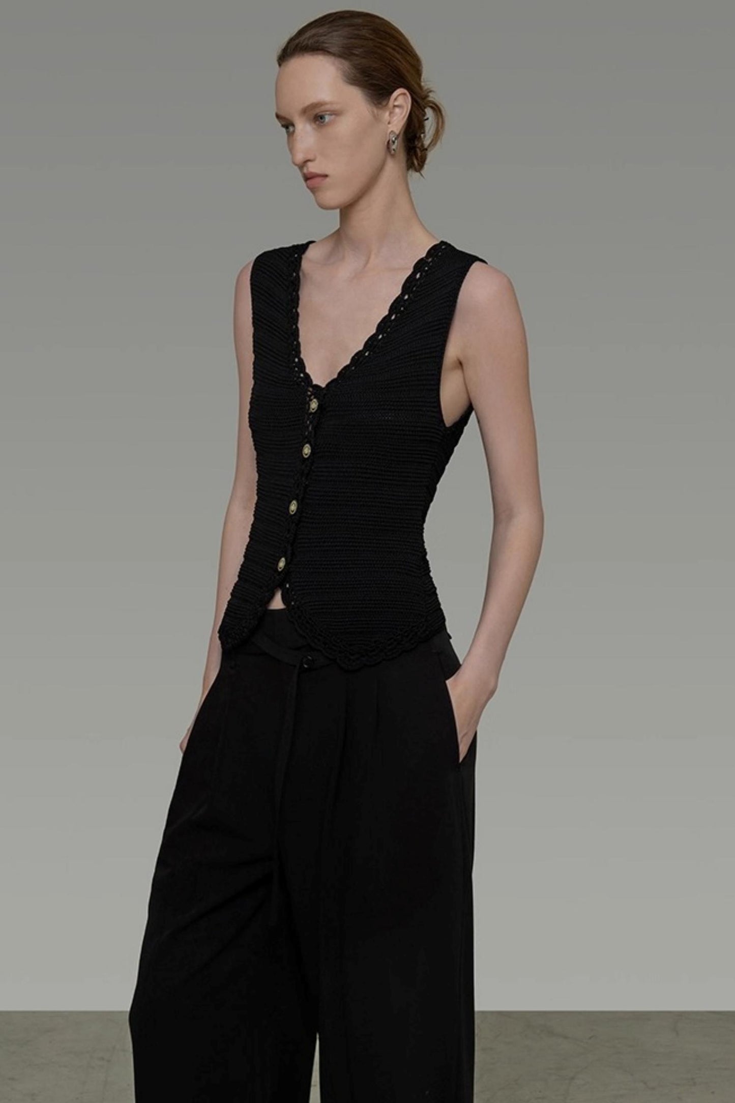 Black V-Neck Knit Top