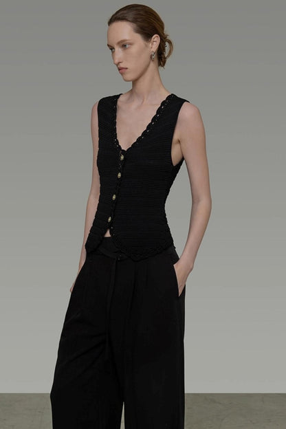 Black V-Neck Knit Top