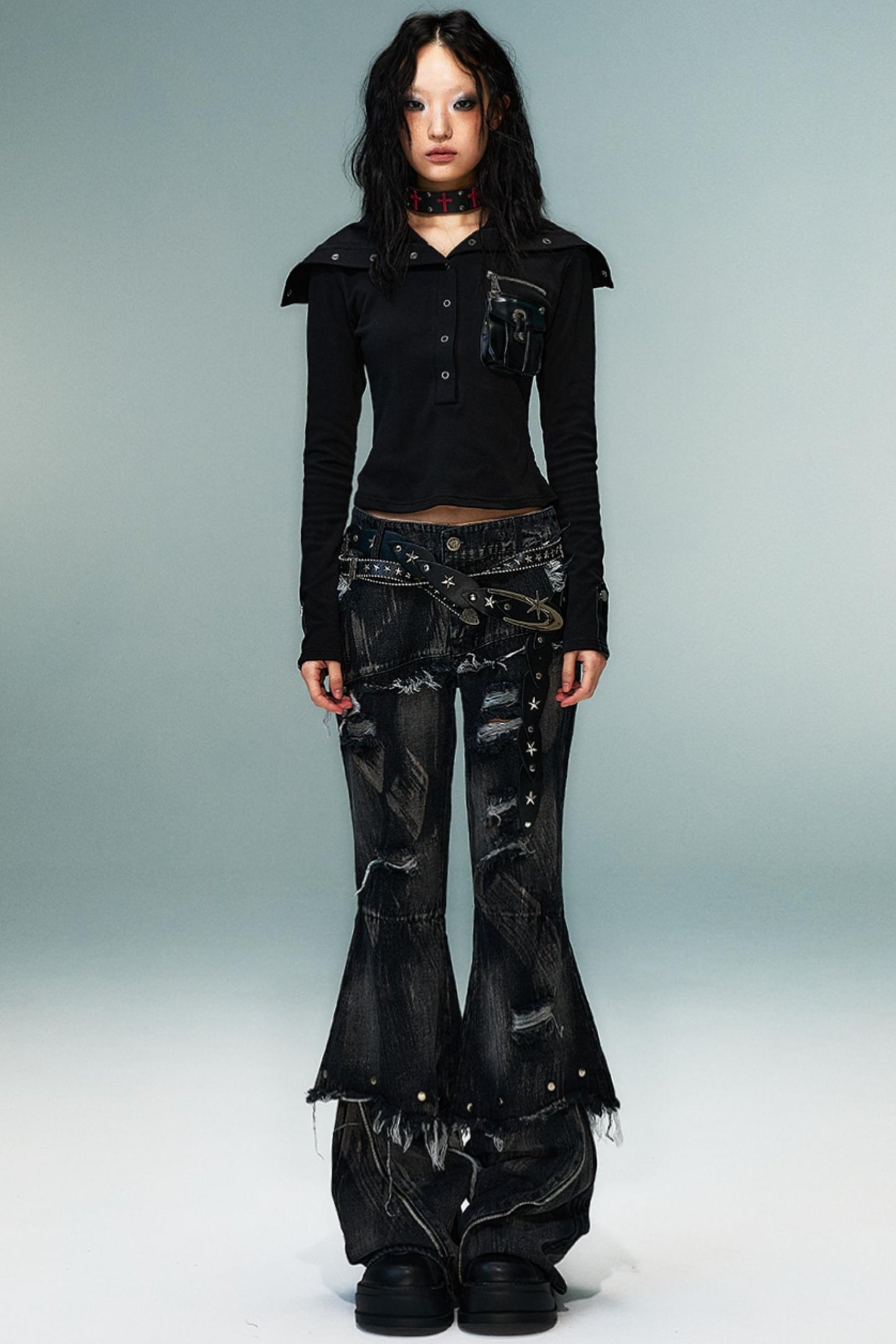 Punk High Neck Slim Knit Base Top