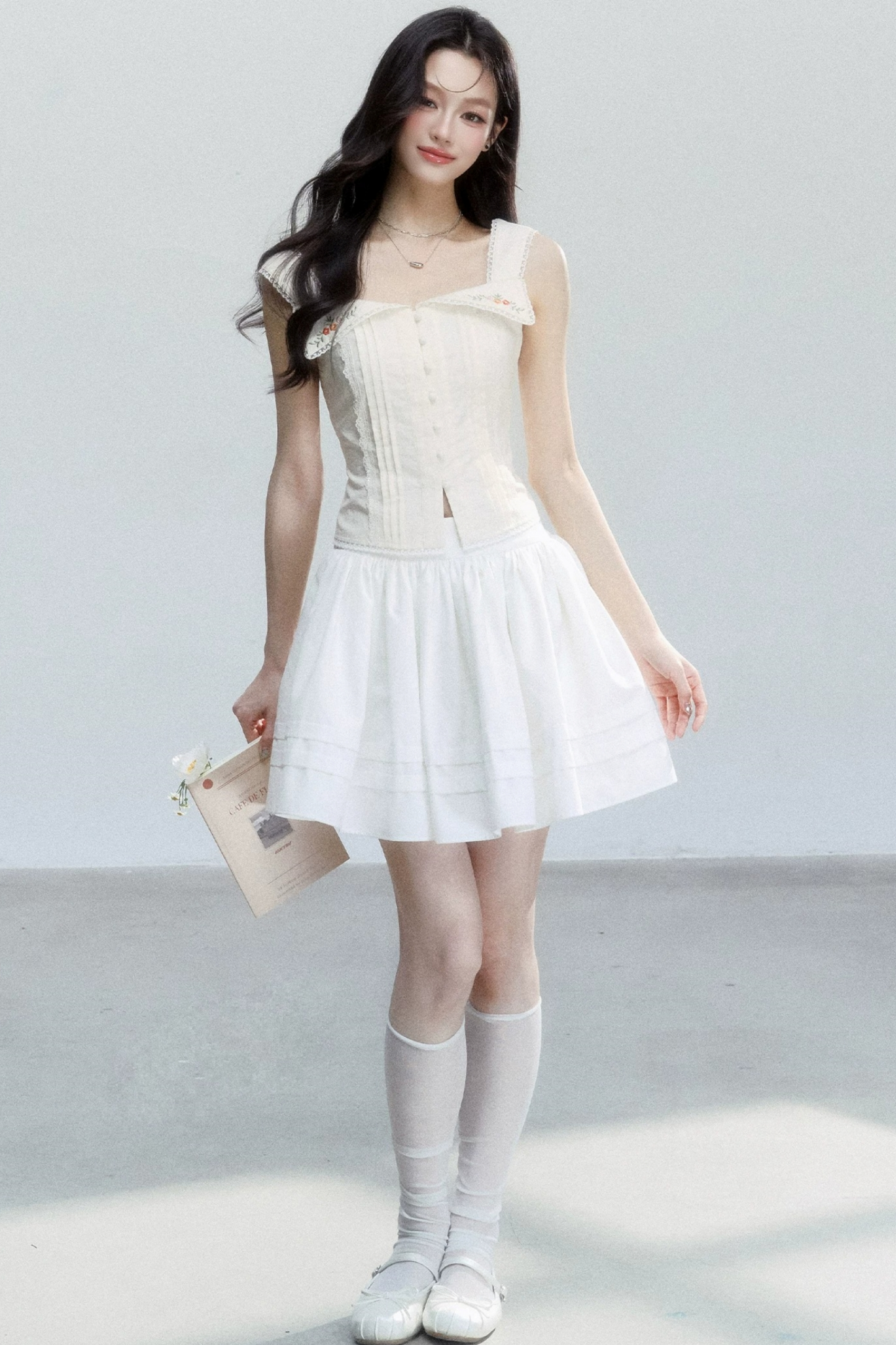 French Embroidered Square Neck Top