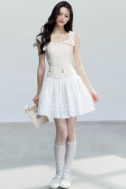 French Embroidered Square Neck Top