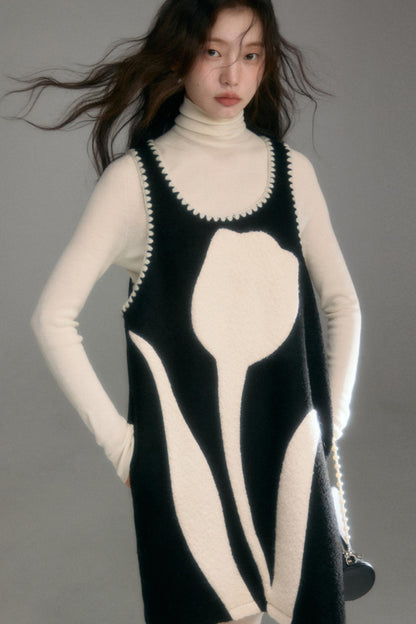 Little Tulip Flower Woolen Vest Dress