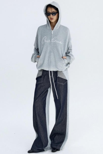 Color-Blocked Denim Sweatpants