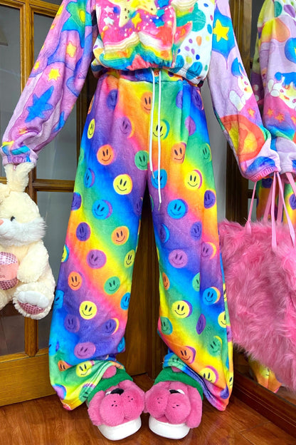 Colorful Smiley Fleece Pants