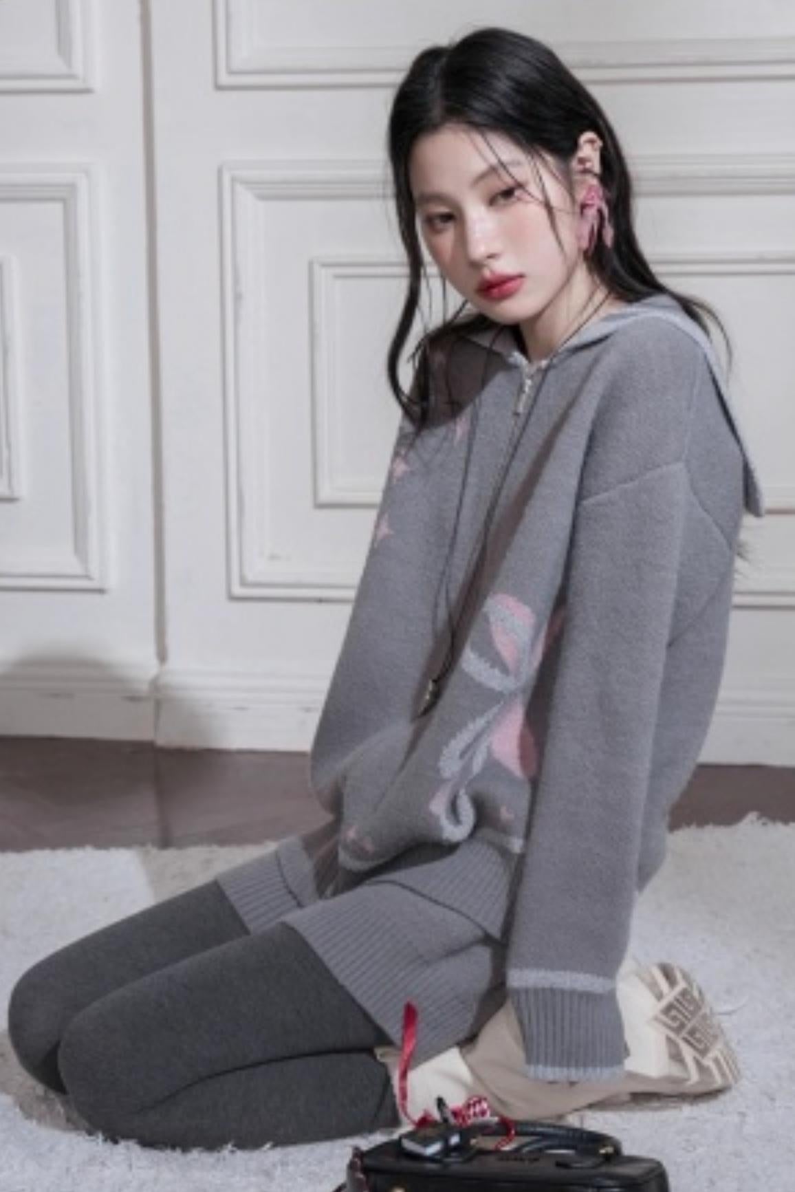 Cloud Gray Printed Sweater Set