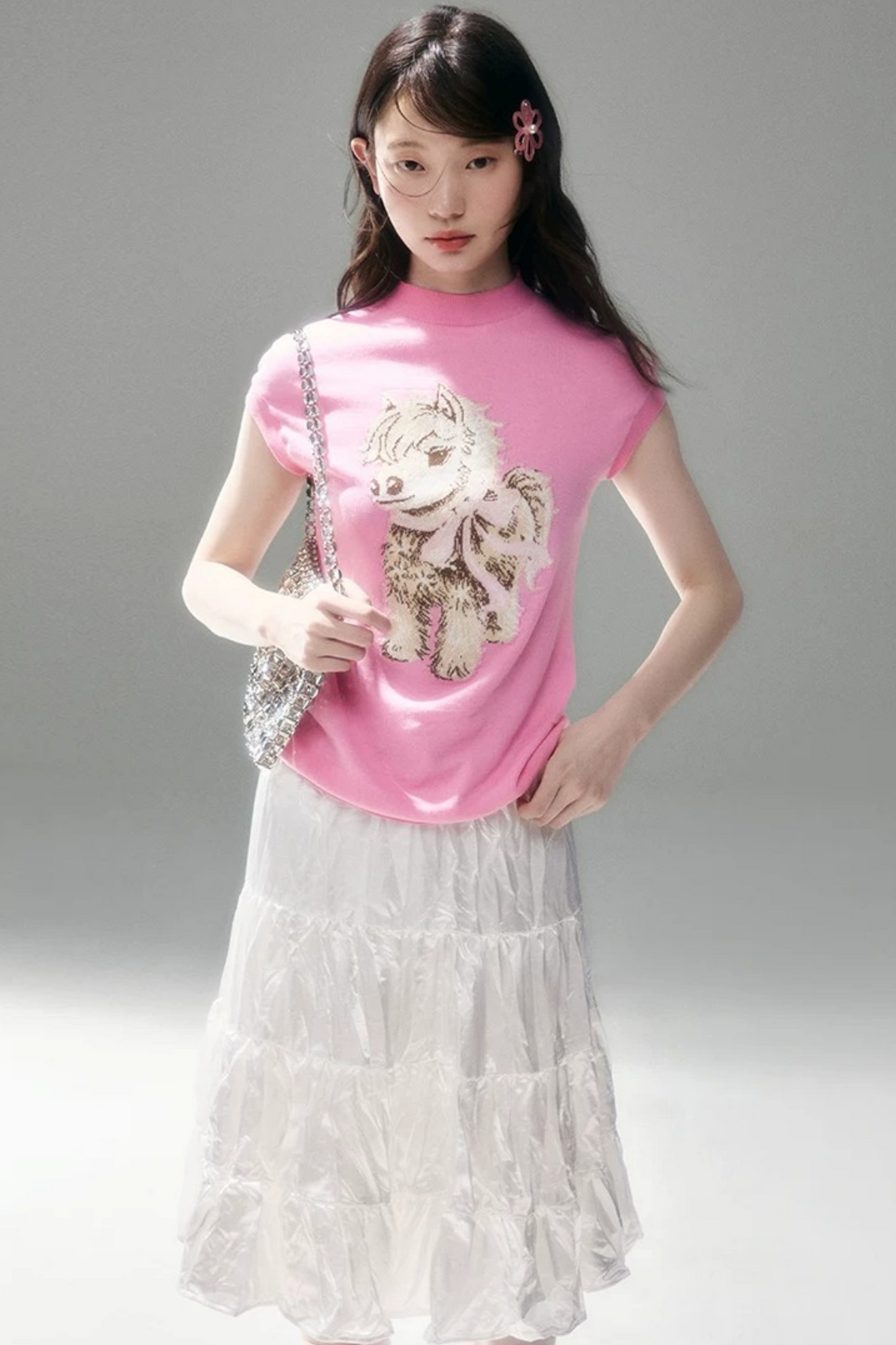 Bow-Tie Jacquard Cotton T-Shirt Set-Up