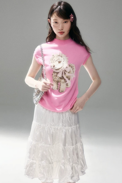 Bow-Tie Jacquard Cotton T-Shirt Set-Up