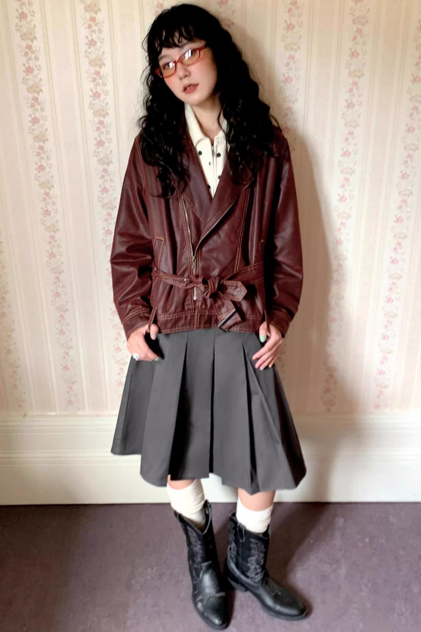 Lapel Cropped Leather Jacket