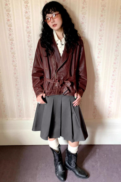 Lapel Cropped Leather Jacket