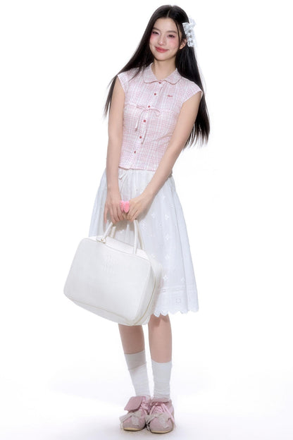 Plaid Short-Sleeve Tie Shirt