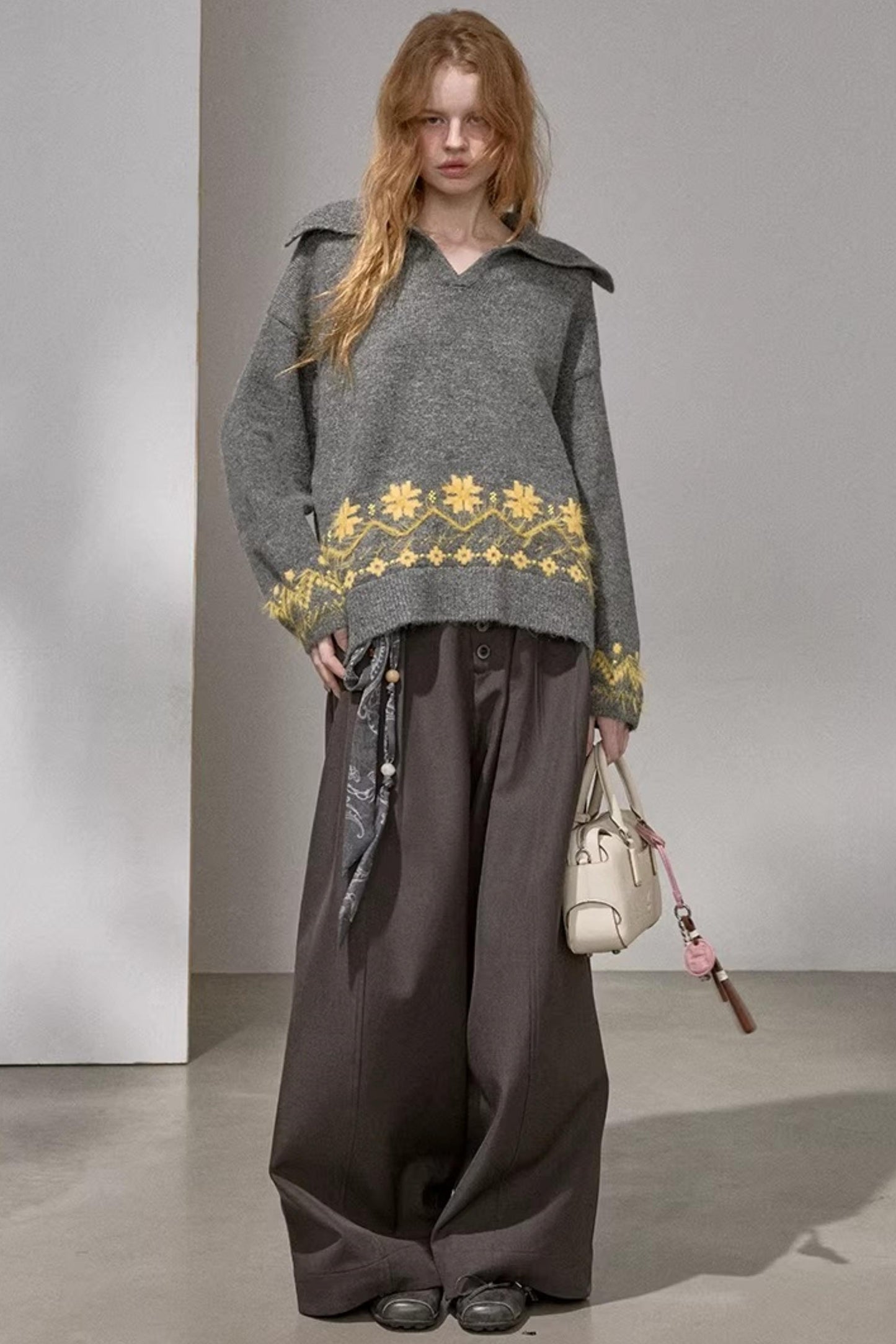 Lace-Up Collar Sweater Set-Up