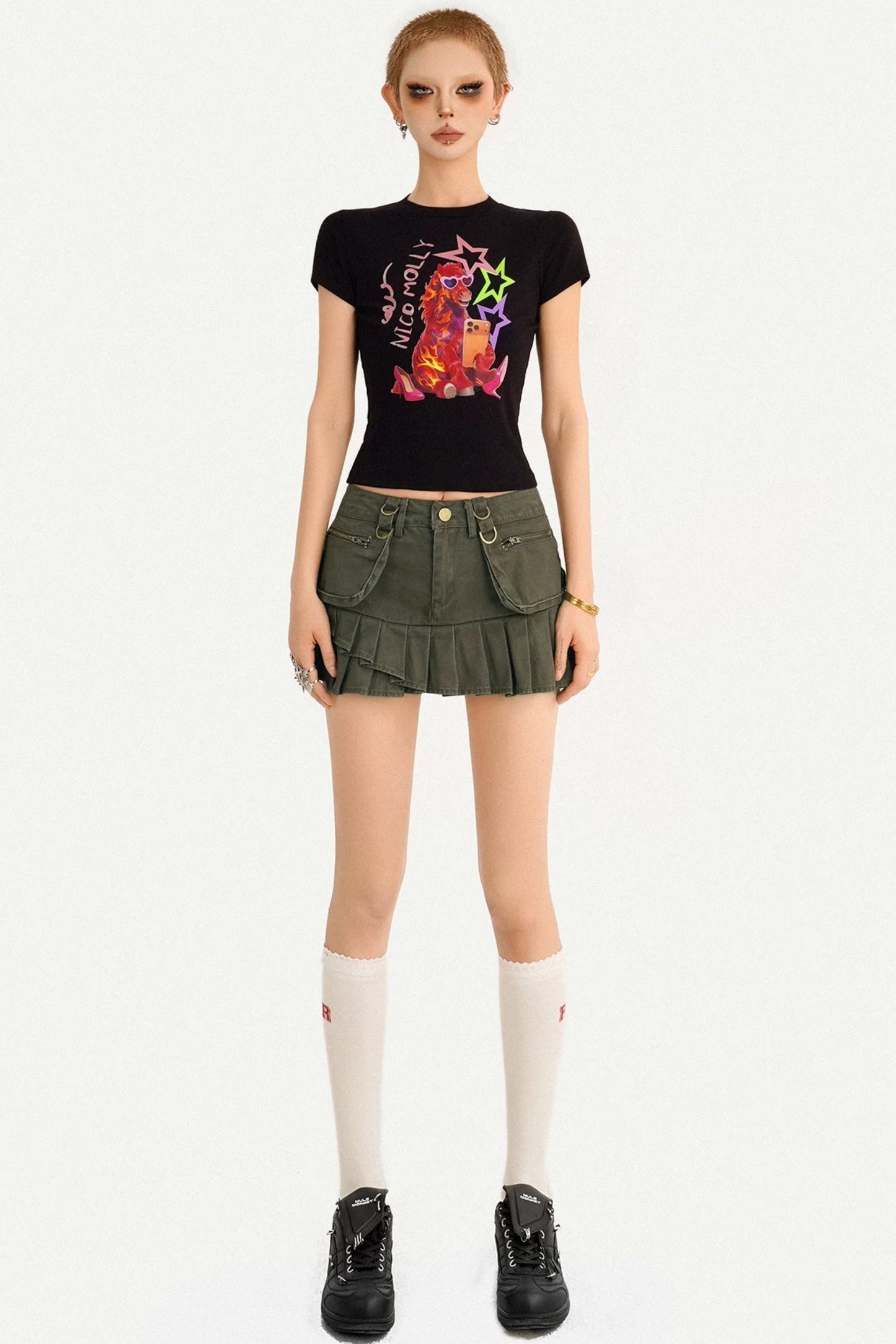 Retro Pleated A-Line Skirt
