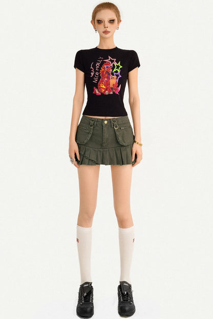 Retro Pleated A-Line Skirt