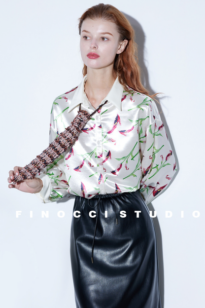 Artistic Calla Lily Satin Blouse