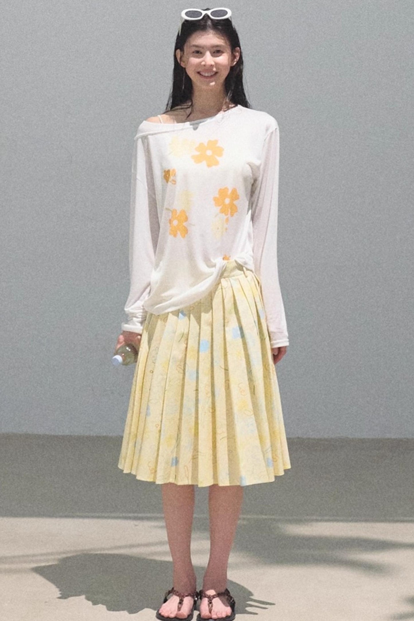 Poplin Pleated Midi Skirt