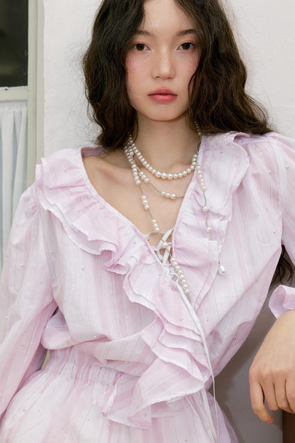 Pink Ruffle V-Neck Shirt