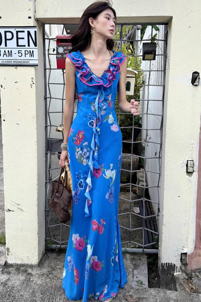 Tropical Fishtail Maxi Dress