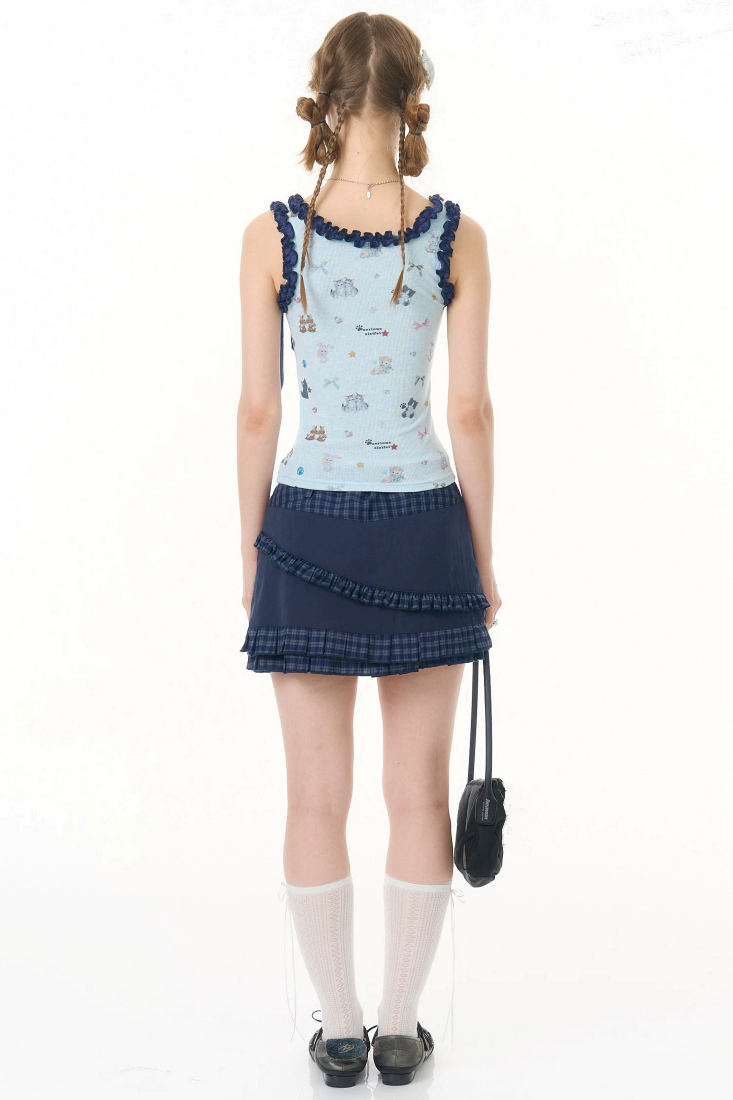 Dark Blue Plaid Pleated Skirt