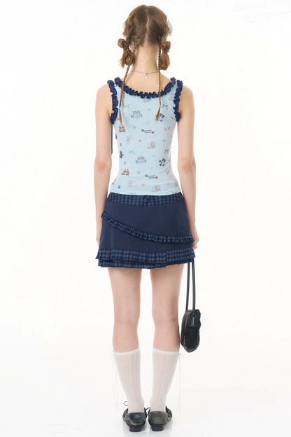 Dark Blue Plaid Pleated Skirt