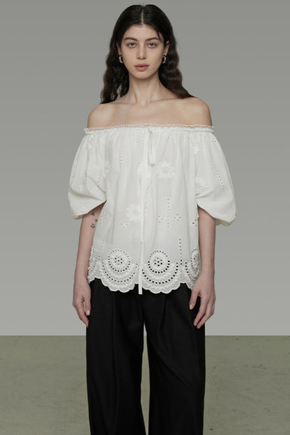 White Hollow Collar Blouse
