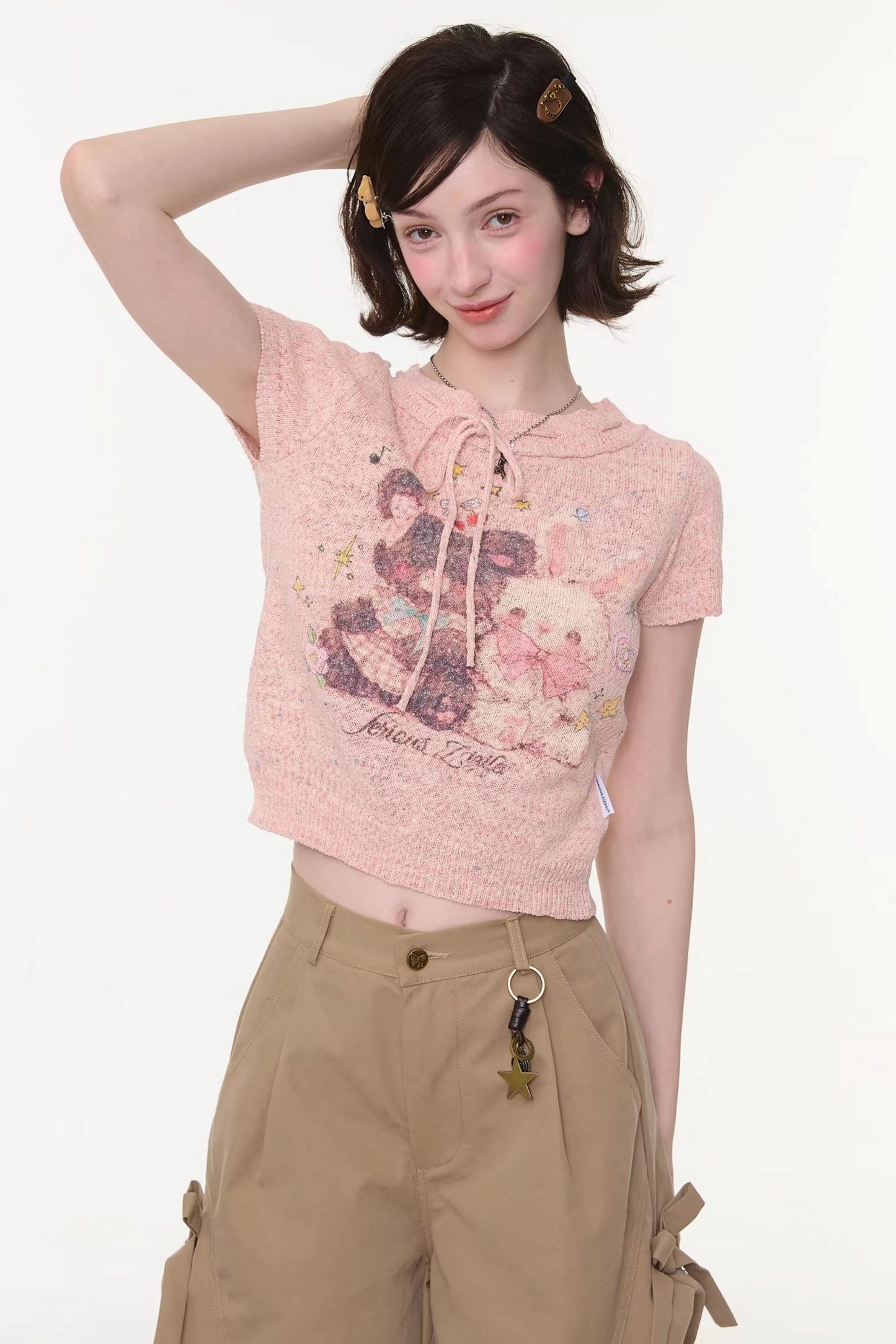 Retro Pink Bear and Rabbit Top