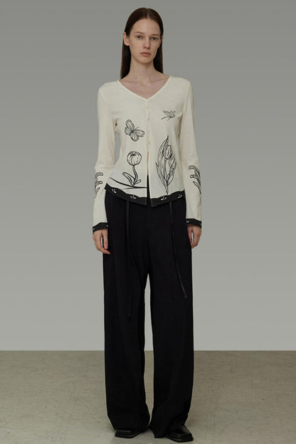 New Artistic Print V-Neck Knitwear