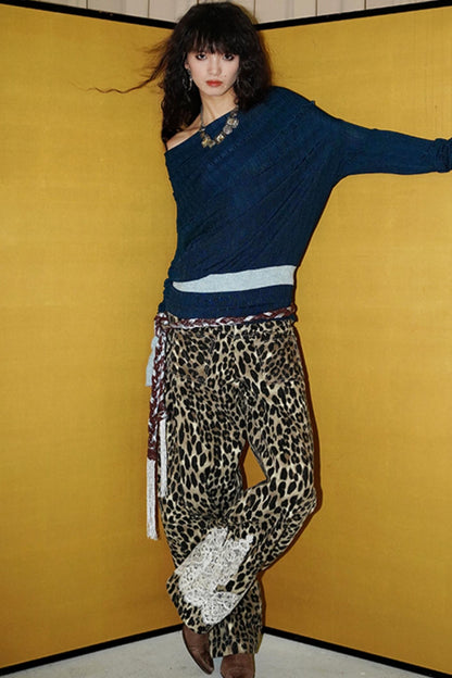 Leopard-Print Washed Distressed Pants