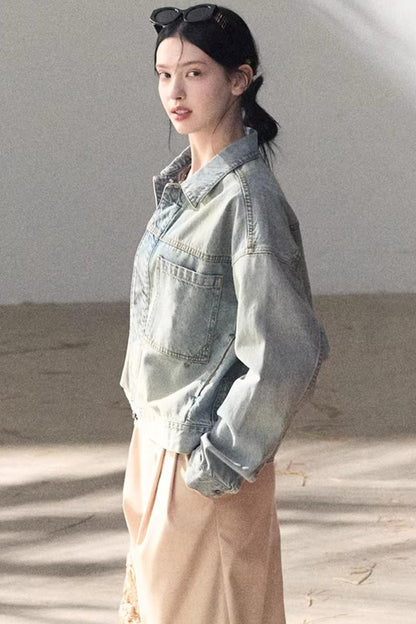 Hazy Sea Retro Denim Jacket