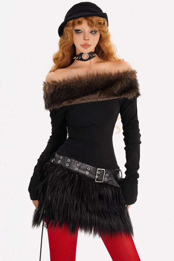 Milk Fur Off-Shoulder Top Set-Up