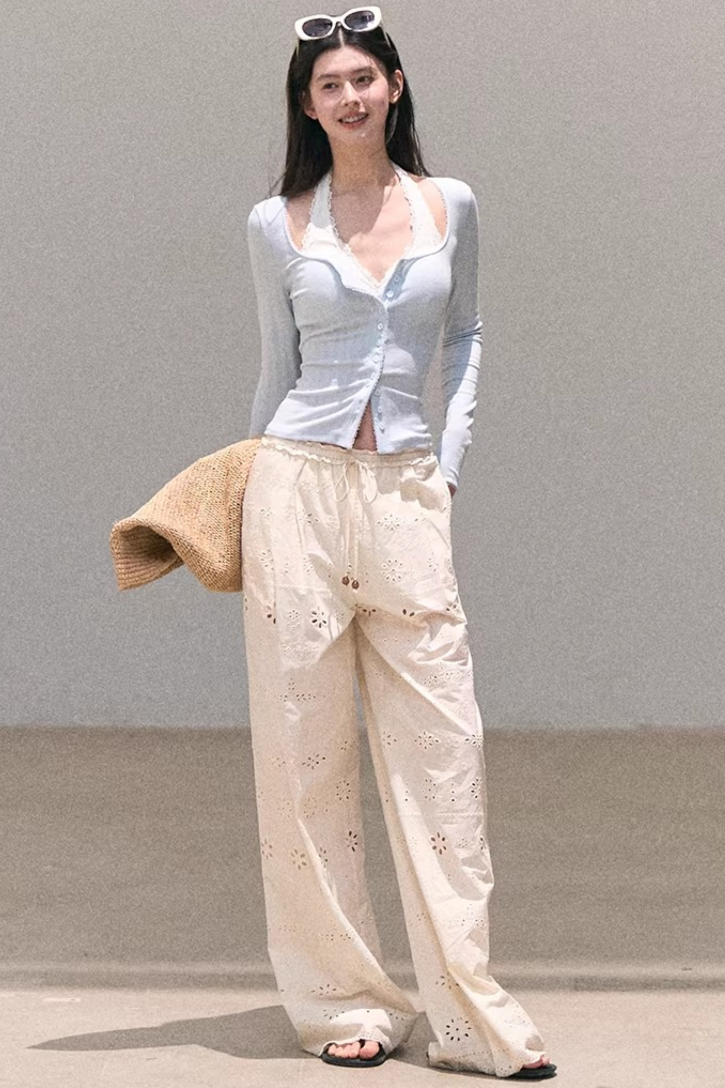 Hollow-Out Ribbed Knit Cardigan