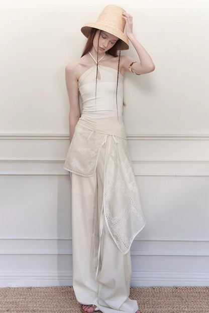 White Lace Wide-Leg Pants