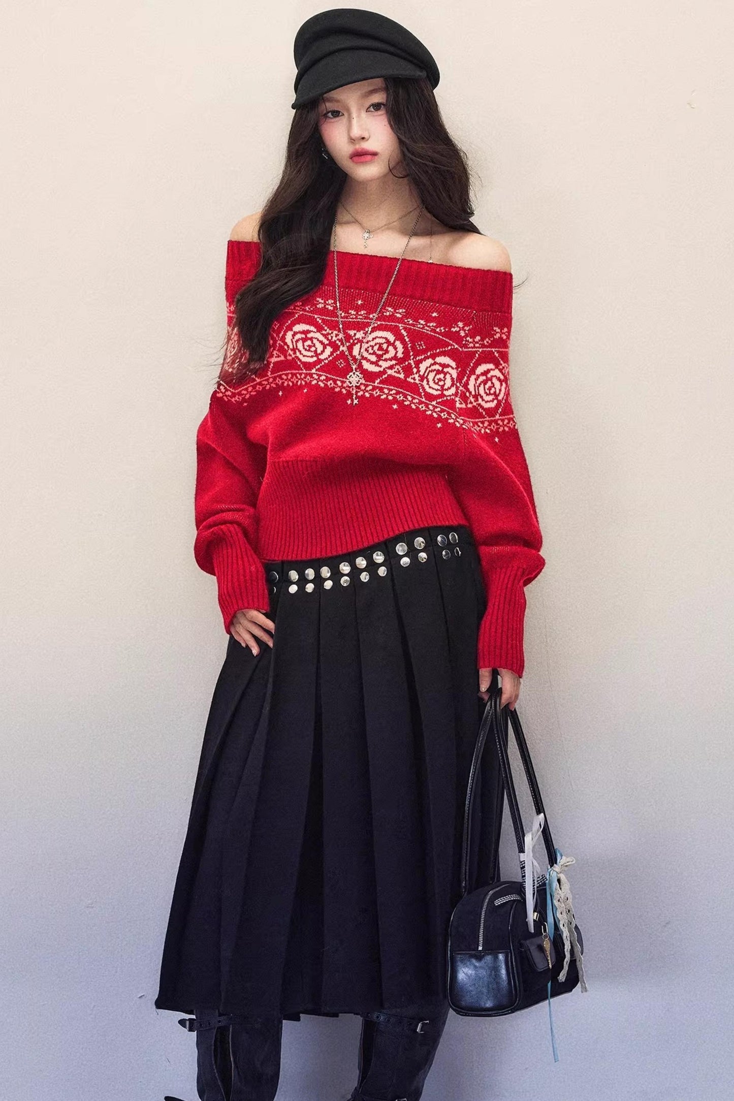 Black Rose Jacquard Sweater