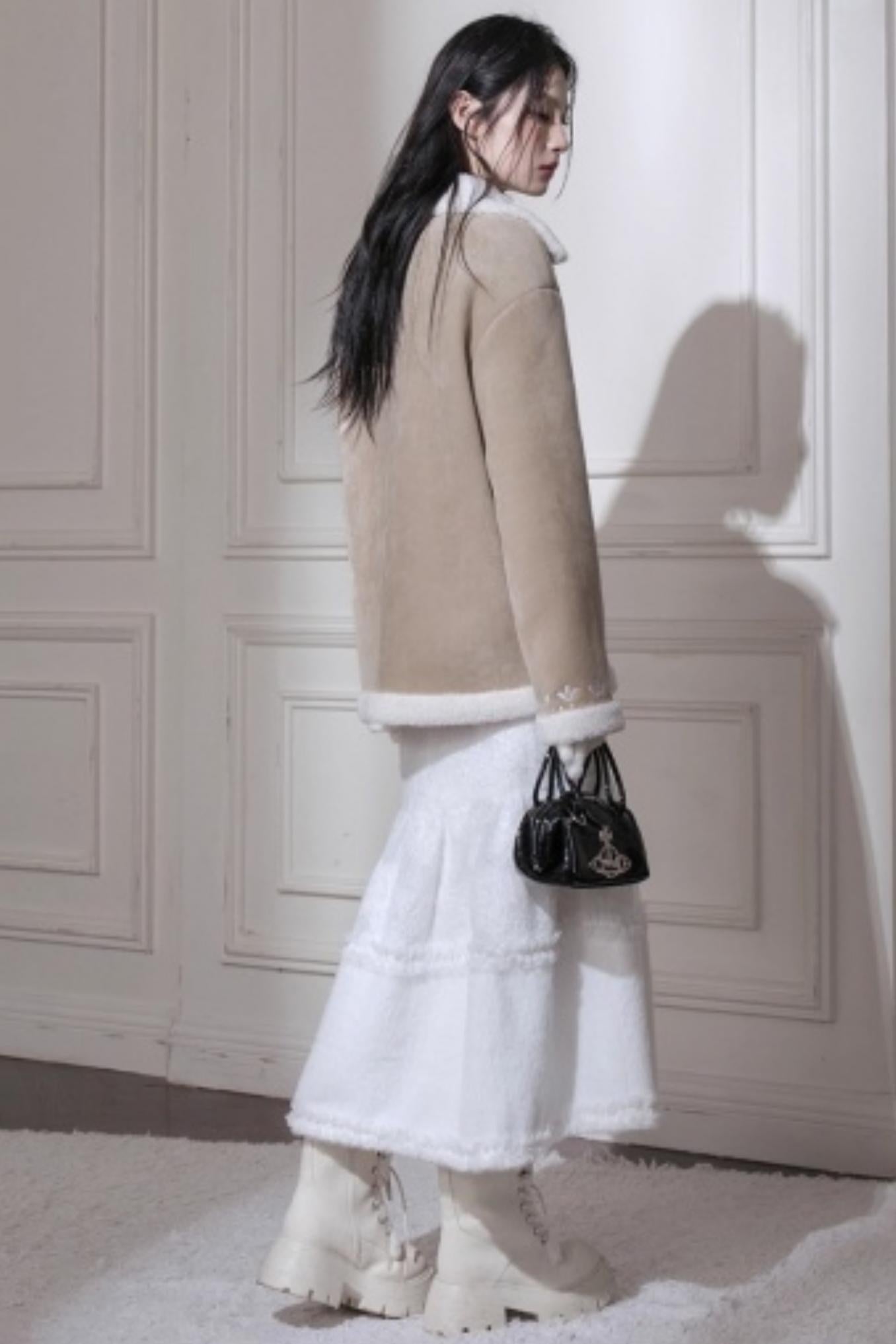 Suede Khaki Embroidery Jacket